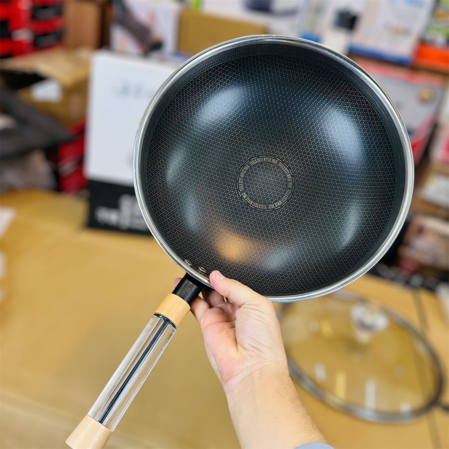 Crystal HoneyComb Laser Coated Deep fry Pan 34cm