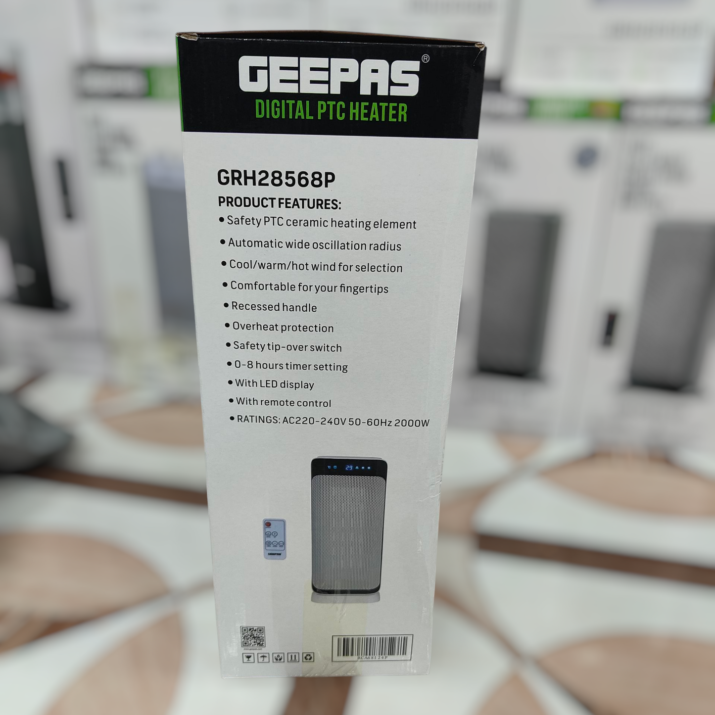 Geepas PTC ceramic digital blower heater with remote GRH 28568P