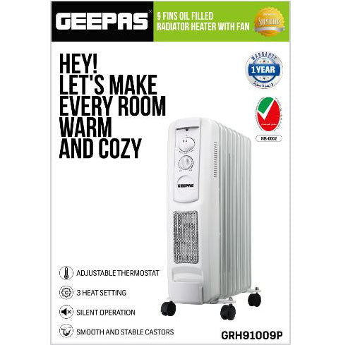 Geepas 9 Fin Portable Electric Oil Filled Radiator Heater