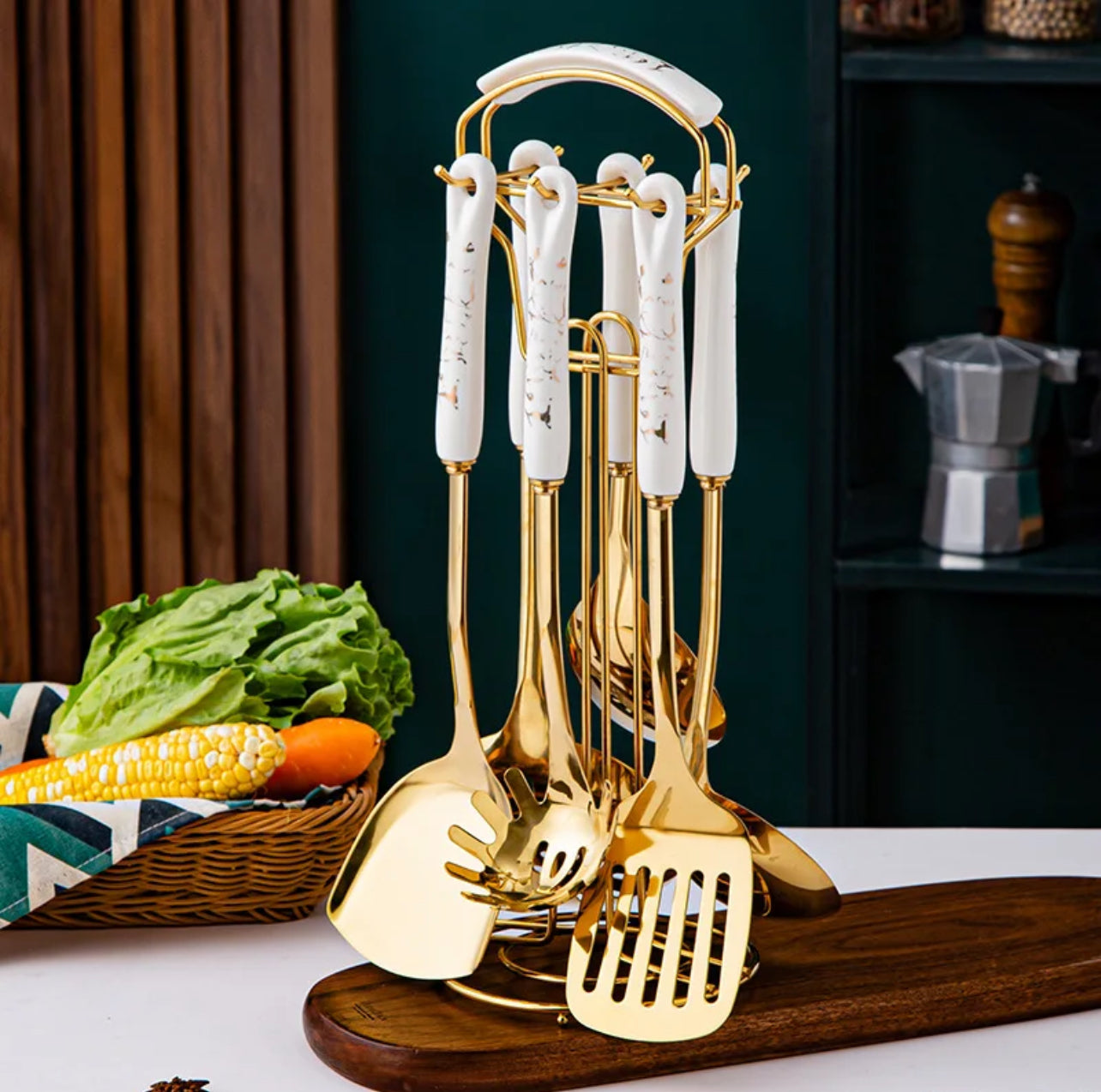 Stainless Steel Kitchen Utensil Set with Stand ( spoon spatula set)