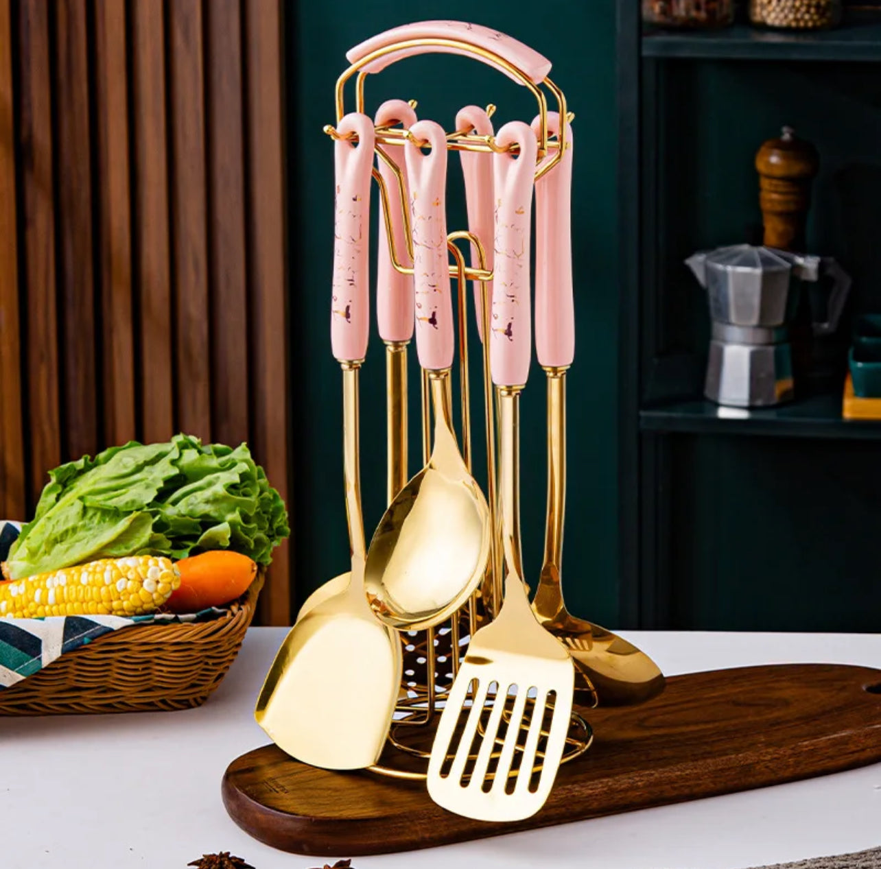 Stainless Steel Kitchen Utensil Set with Stand ( spoon spatula set)