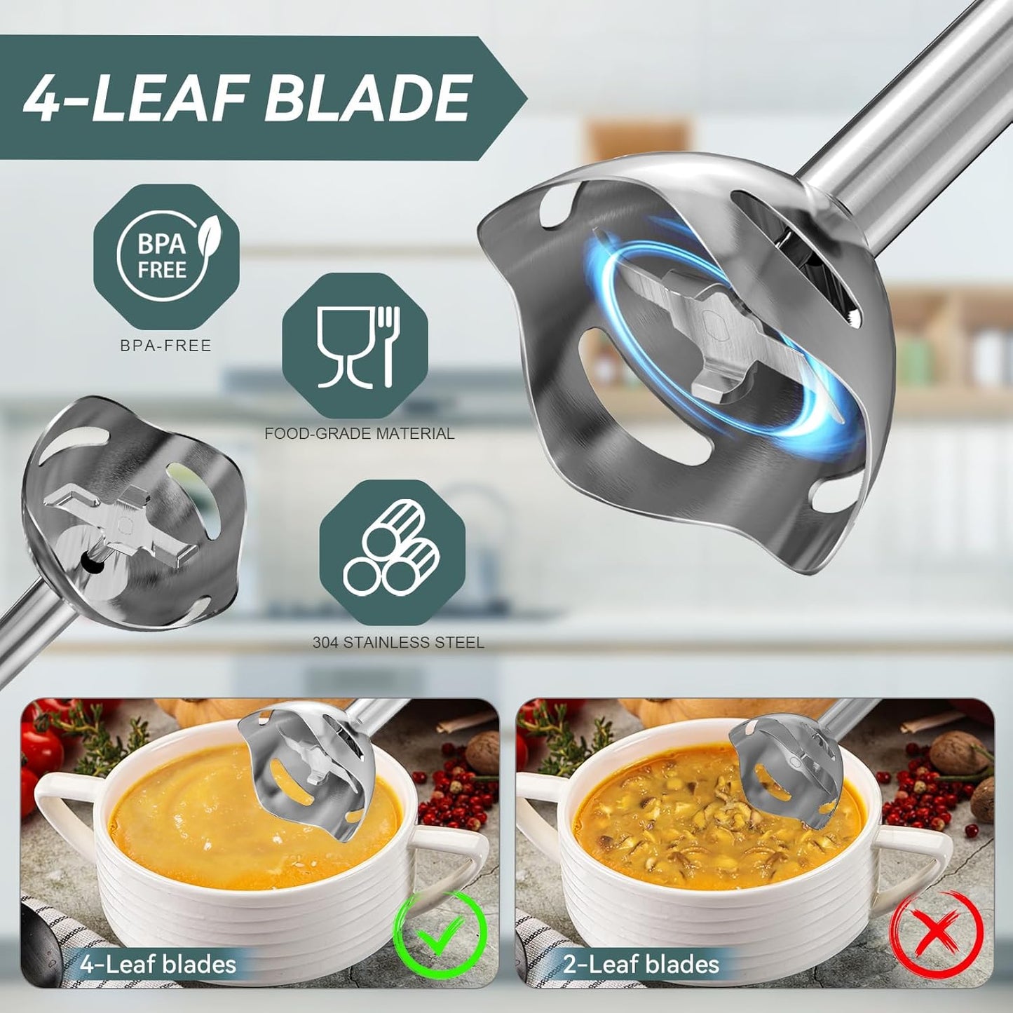 Juissiart 800W Multifunction 4 in 1  Hand Blender