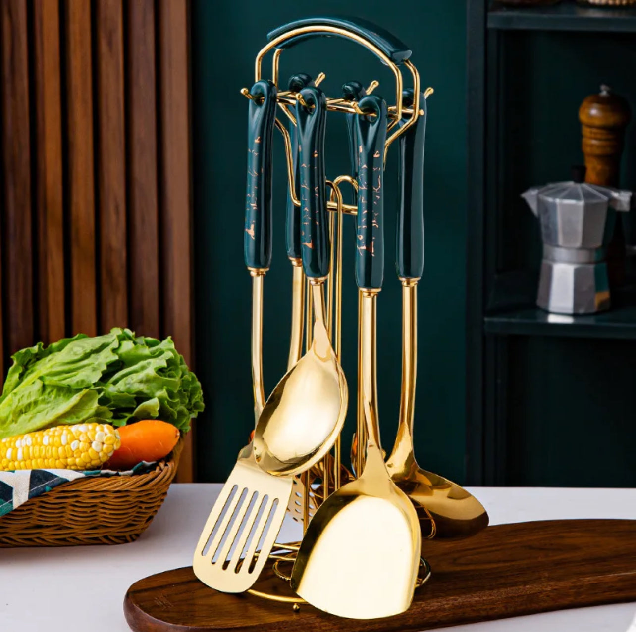 Stainless Steel Kitchen Utensil Set with Stand ( spoon spatula set)