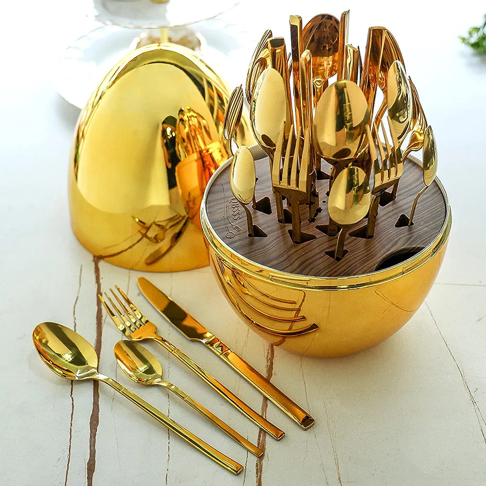 Egg Shell Cutlery for 6 People 24-Piece Stainless Steel Cutlery Set ...