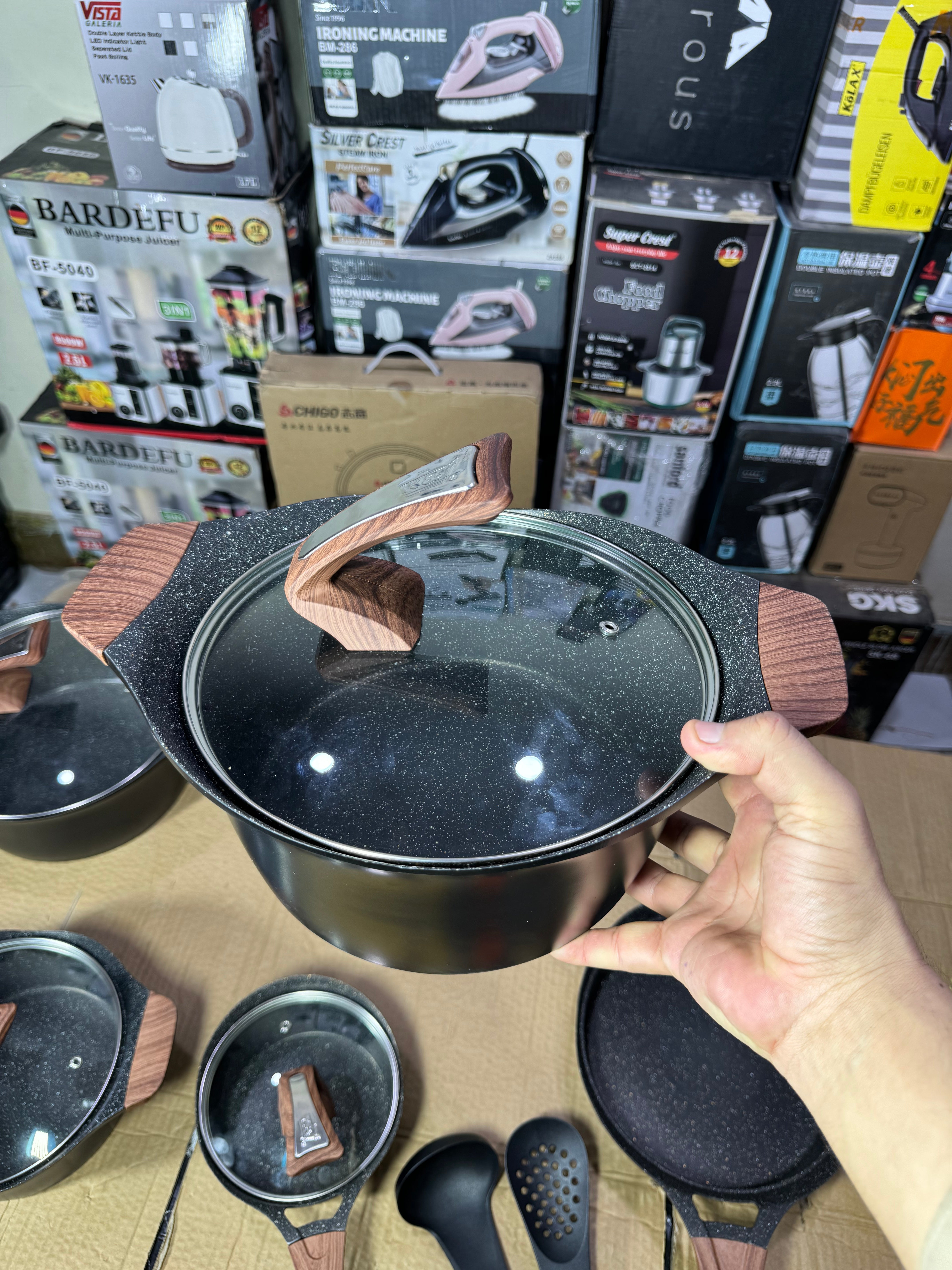 Germany lot 11 piece aluminium granite cookware set