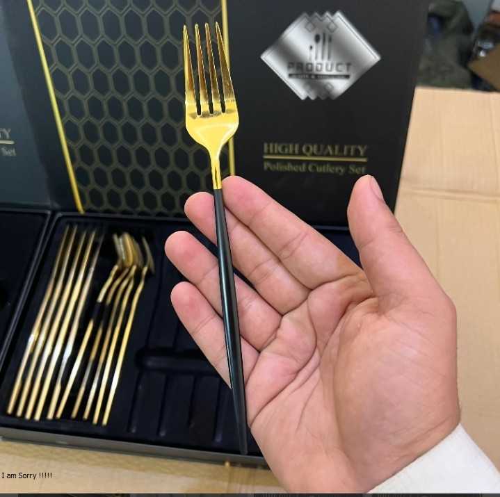 Lot Imported 24 Piece Golden & Black Cutlery set