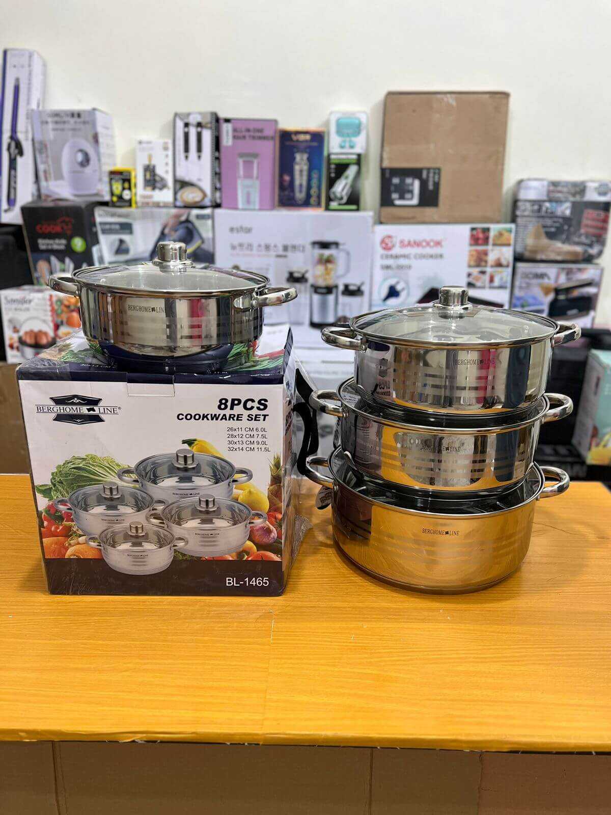 Original Italian lot BergHome 8pcs Stainless Steel Cookware Set