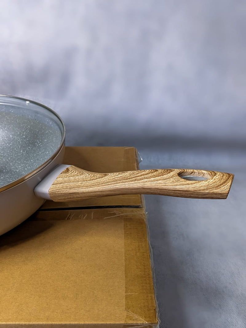 BoBer Marble coated Fry pan with Glass Lid and Spatulla