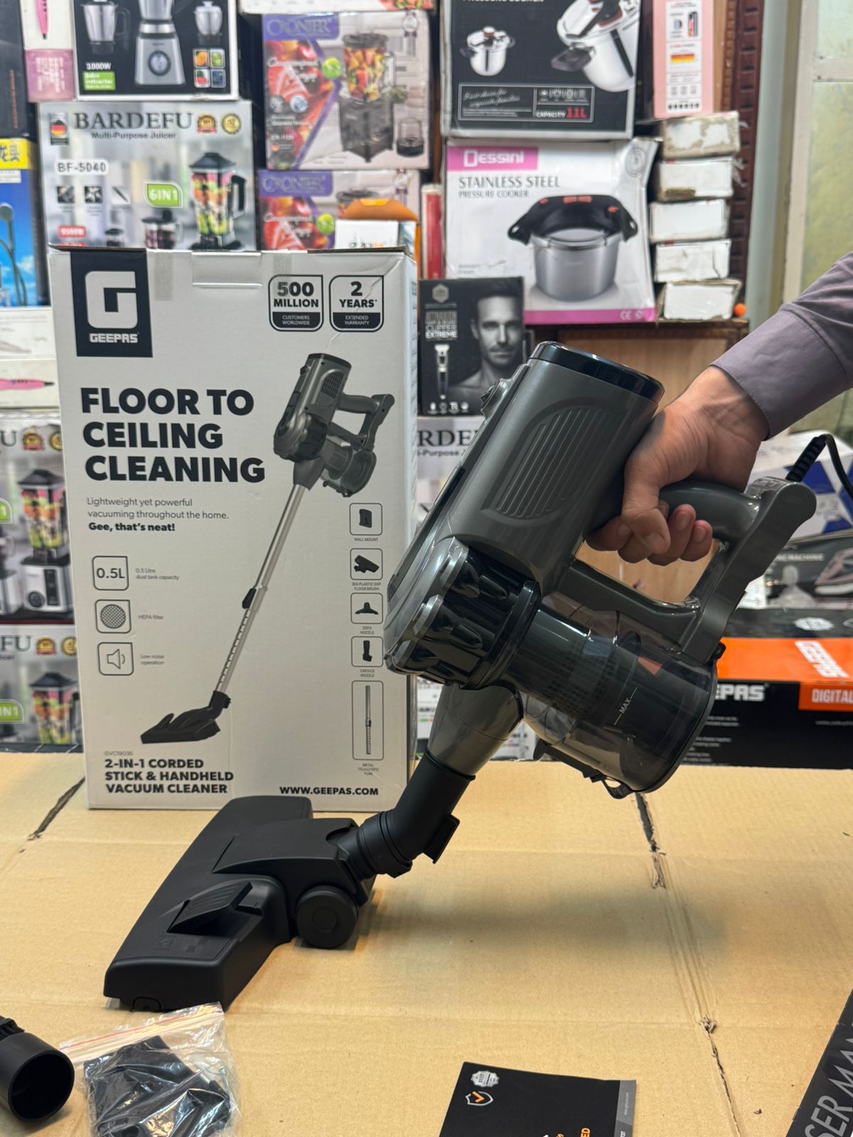 Geepas 2 in 1 corded stick vacuum cleaner GVC 19036