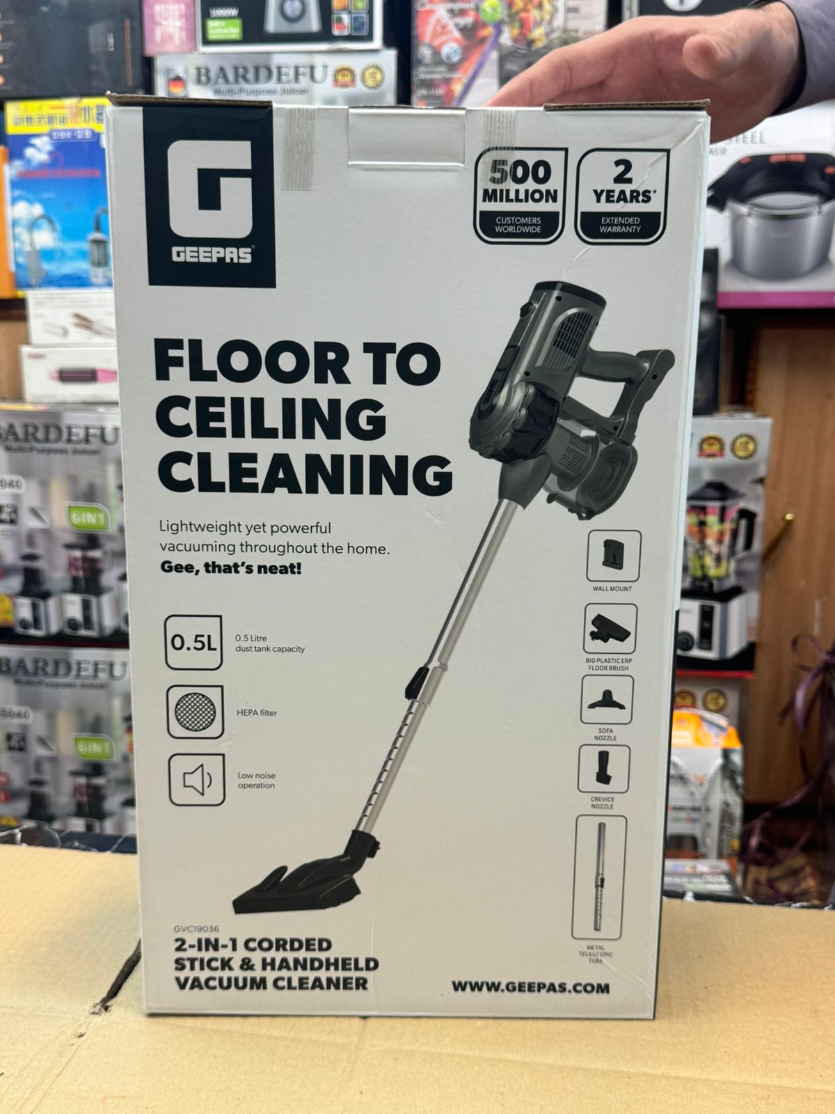 Geepas 2 in 1 corded stick vacuum cleaner GVC 19036
