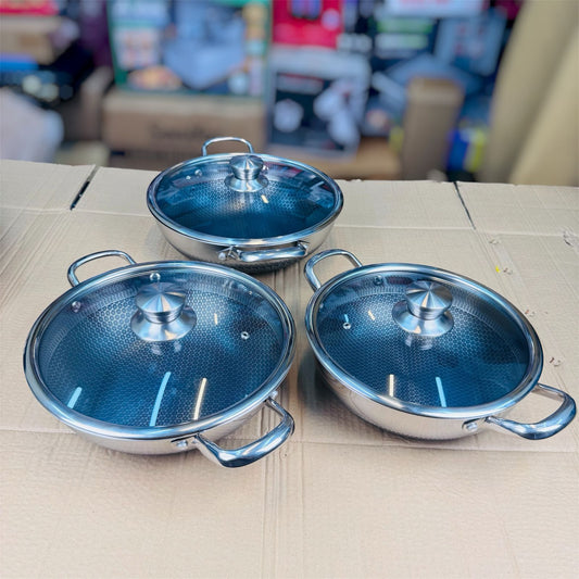 3 pcs lesser coating honeycomb shallow handi  30 cm+32 cm+ 34cm