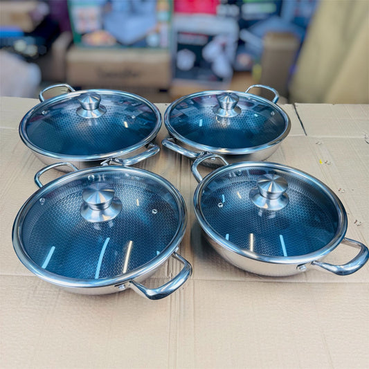 4 pcs lesser coating honeycomb shallow handi 26 cm+28 cm+30 cm+32 cm