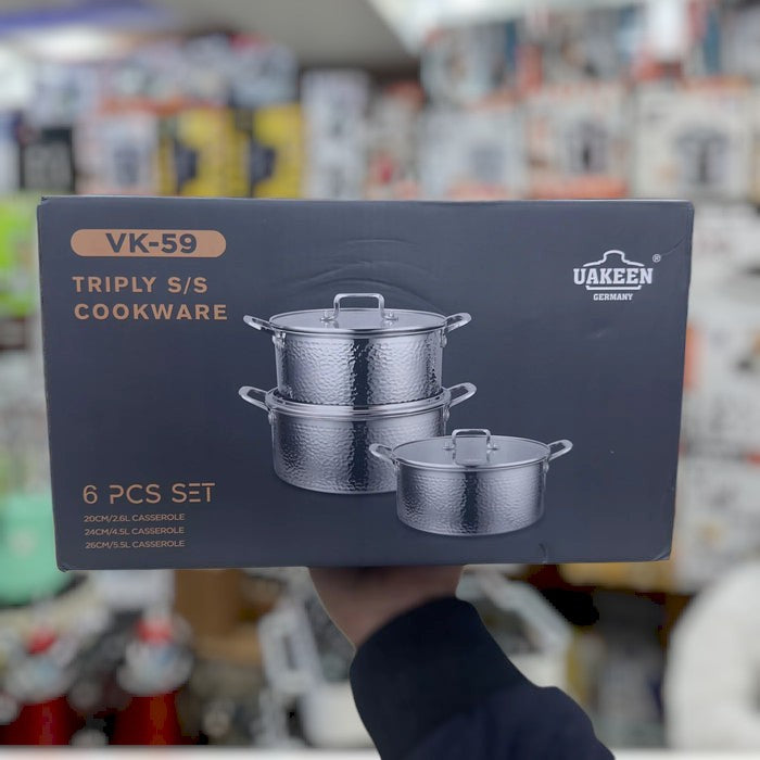 UAKEEN 6 pcs triply S/S cookware set
