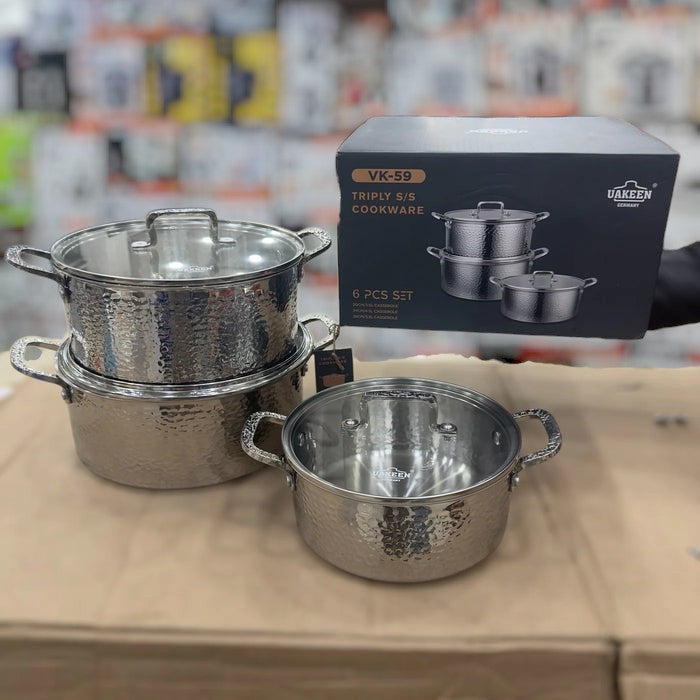 UAKEEN 6 pcs triply S/S cookware set