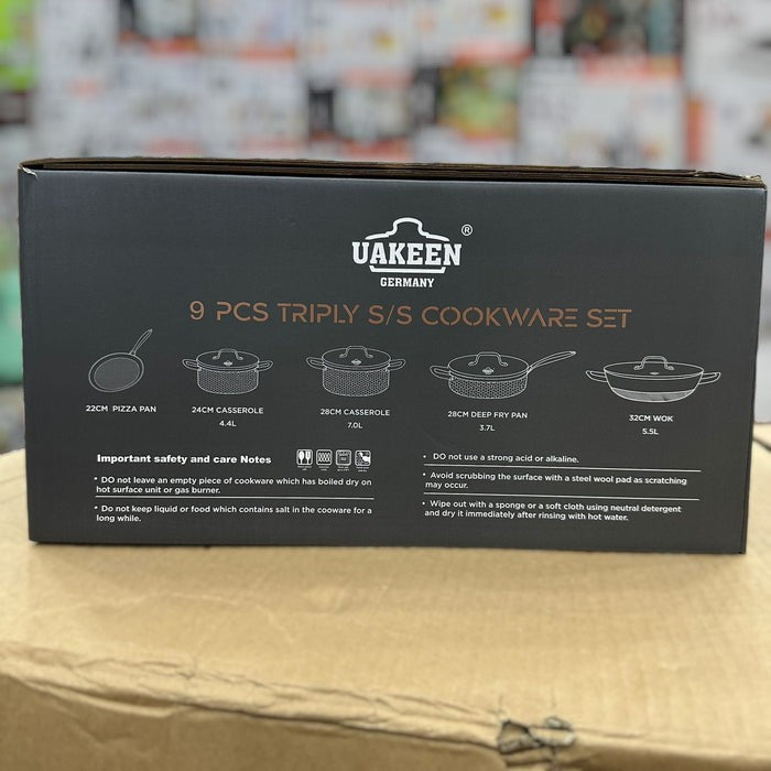 UAKEEN 9pcs triply stainless steel cookware set VK_56