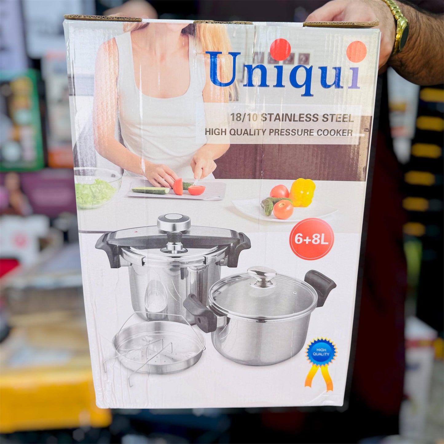Uniqui Stainless Steel 6-8L Pressure Cooker – Large Capacity Family Cooker