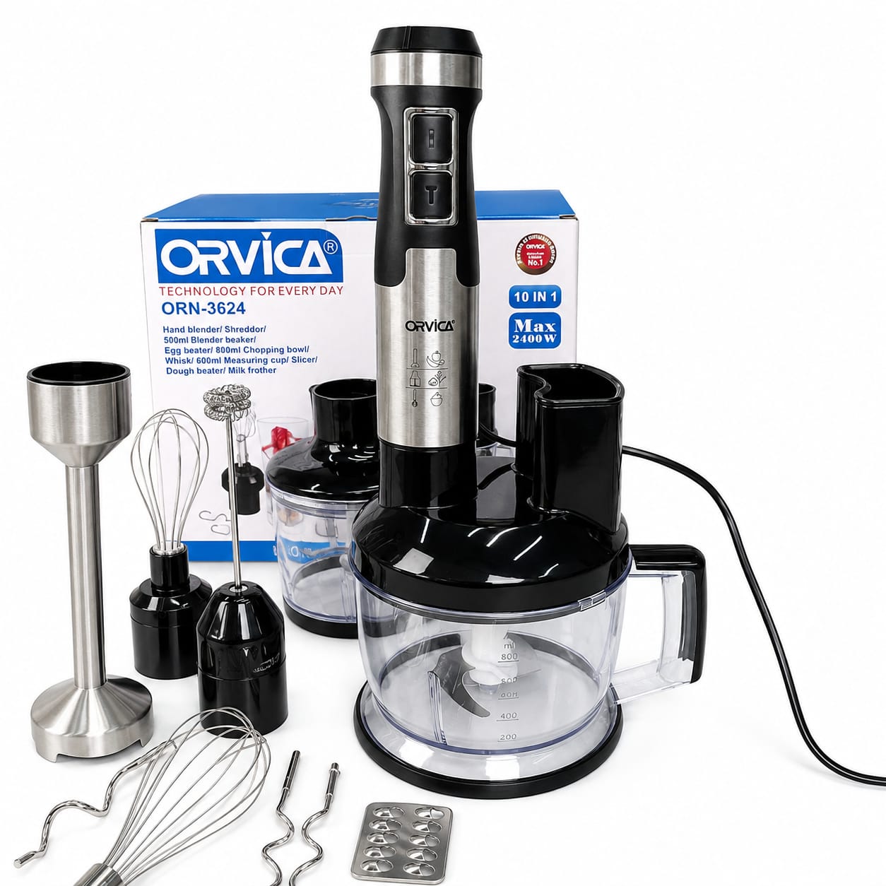 Orvica 10-in-1 Hand Blender ORN-3624 – Multifunction Electric Hand Blender Set