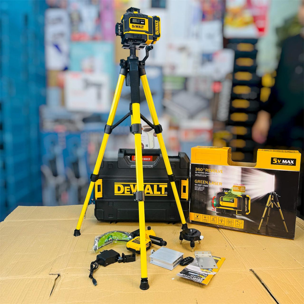 DeWalt 360° Rechargeable Laser Level – 16-Line Green Laser with Tripod & Remote