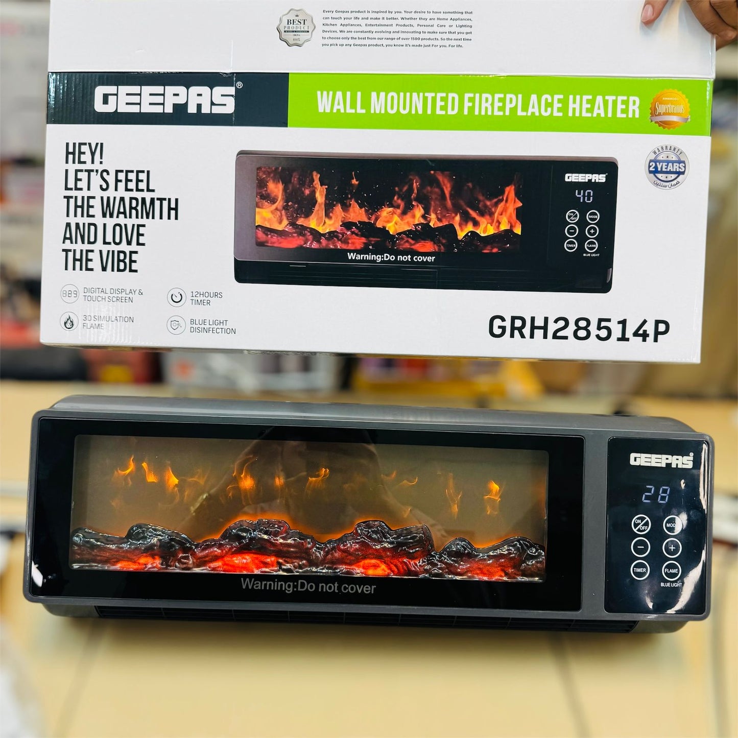 geepas wall mounted 3D flame touch display blower heater GRH28514P