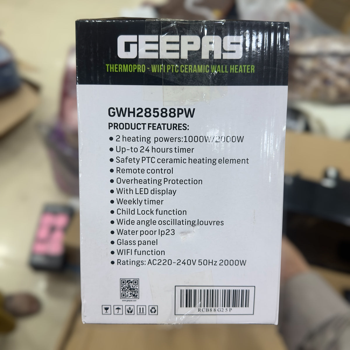 Geepas Thermopro Wifi PTC Ceramic Wall Heater 28588