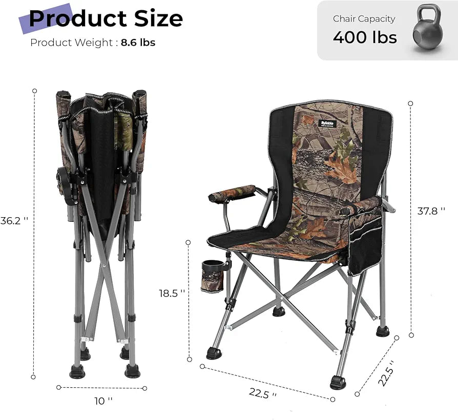 Camping Folding Chair, Heavy Duty Steel Frame Support 150kg