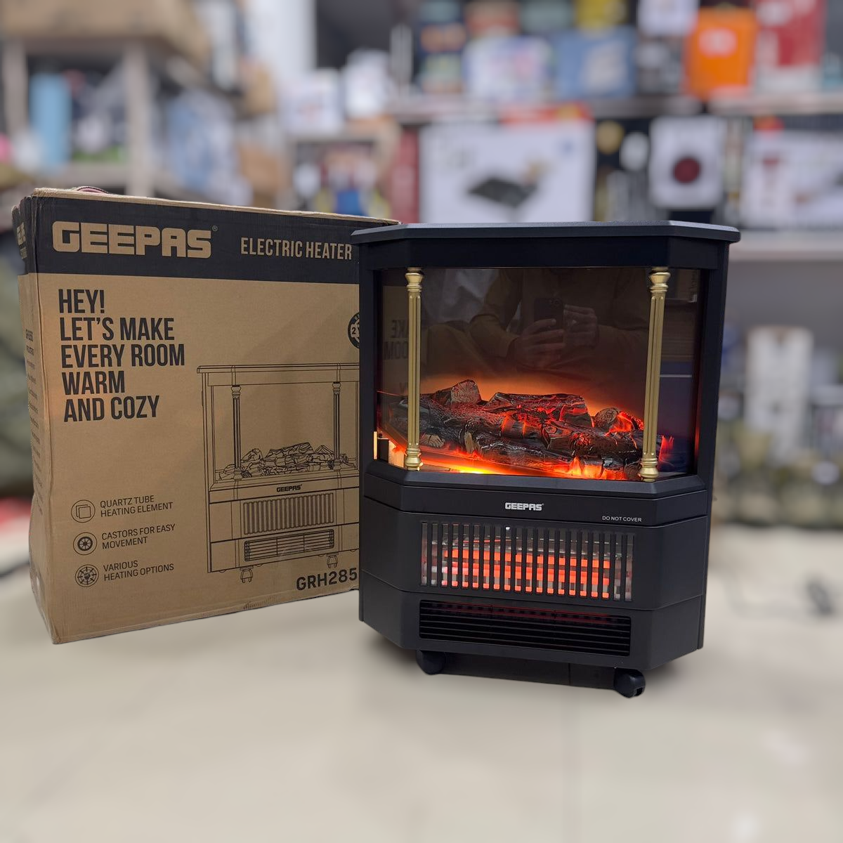 Geepas Quartz Tube Log Flame Effect Electric Heater 28580