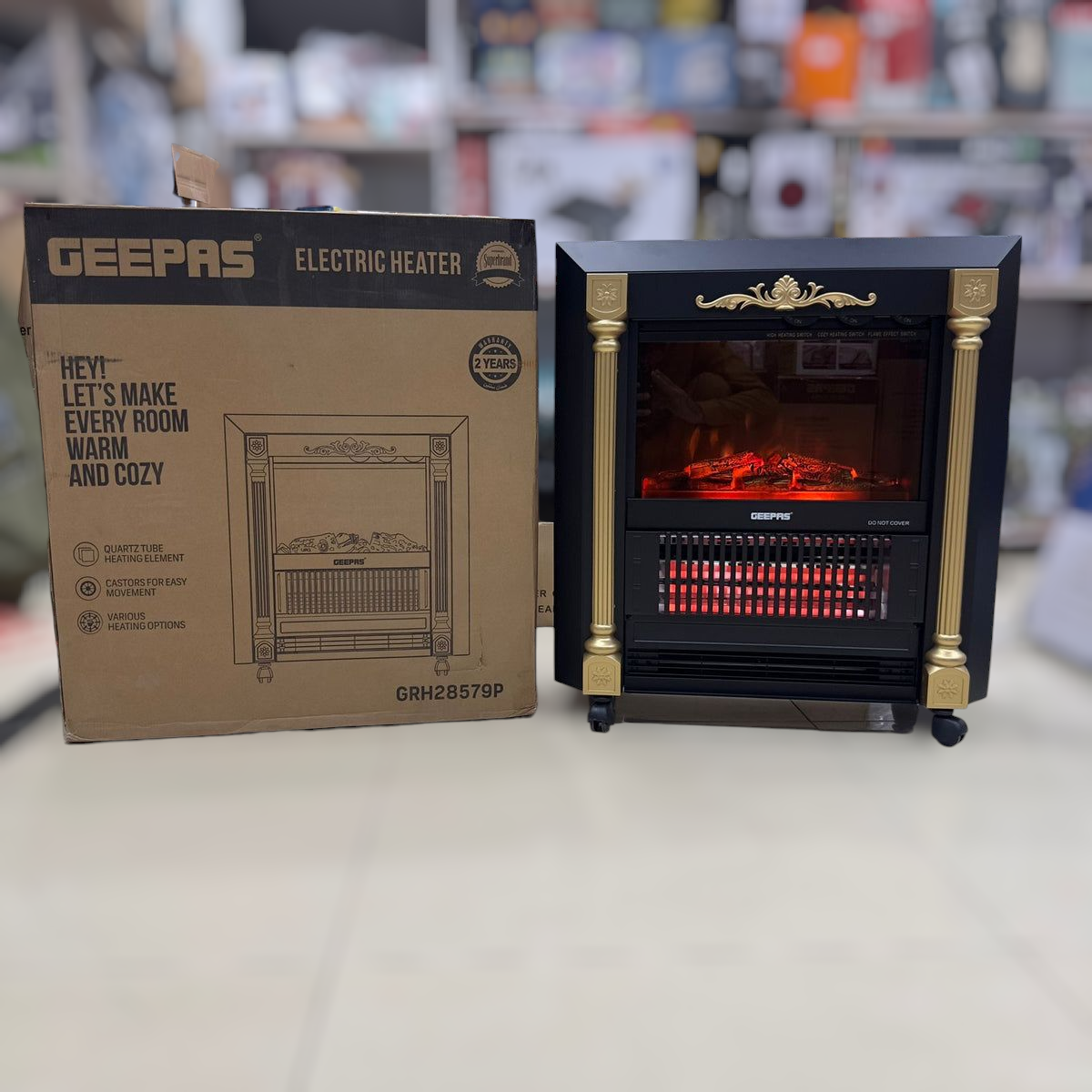 Geepas Quartz Tube Log Flame Effect Electric Heater 28579