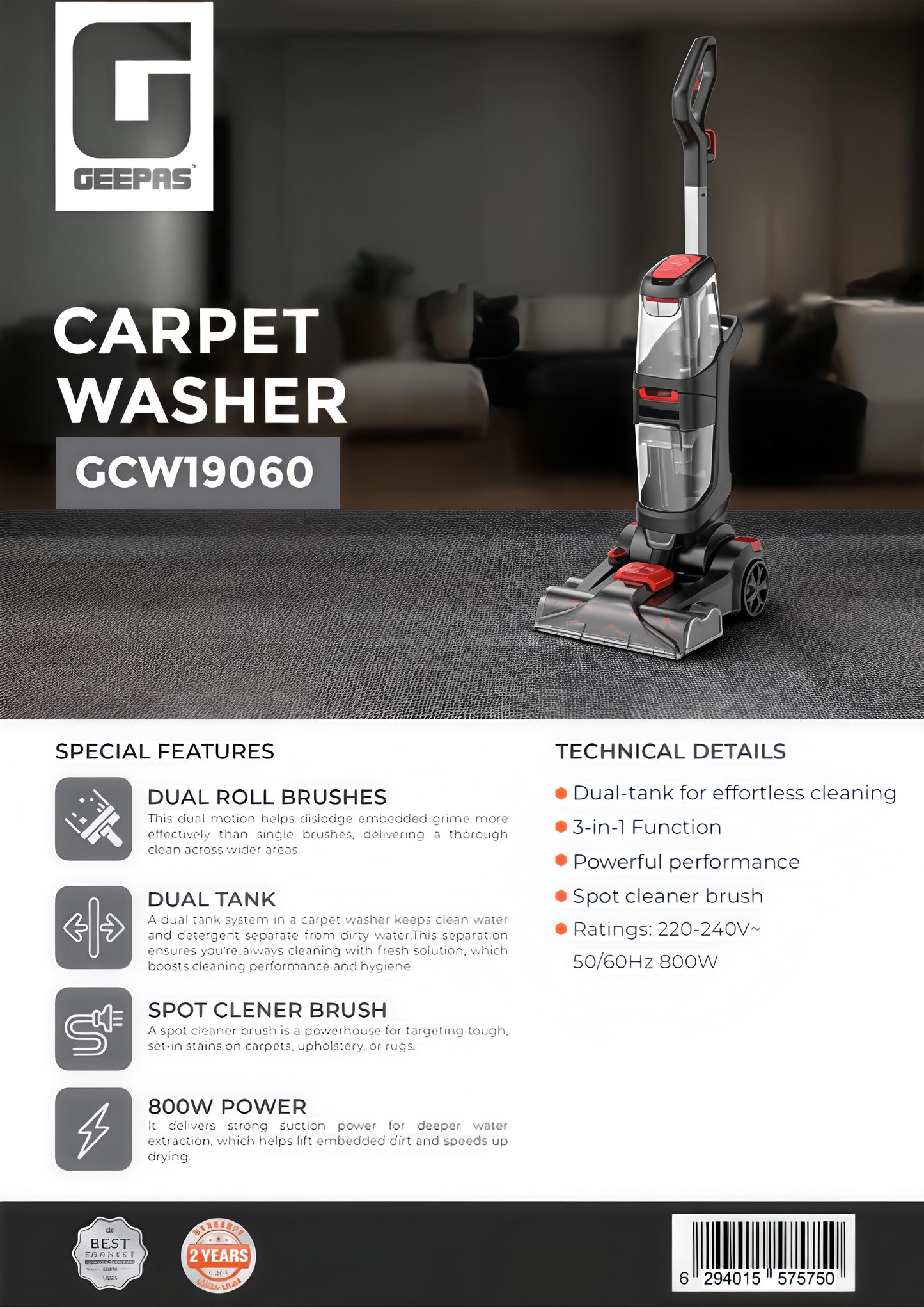 Geepas  Carpet Washer  floor cleaner GCW19060