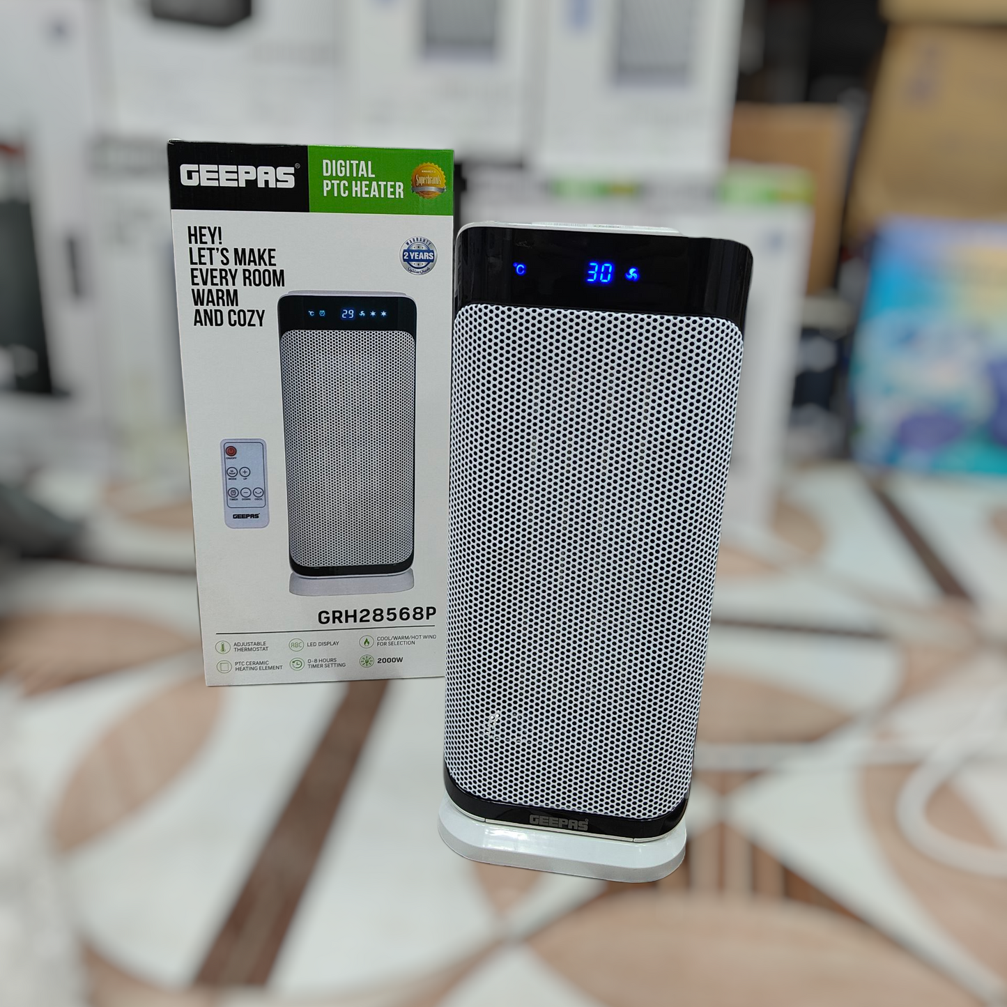 Geepas PTC ceramic digital blower heater with remote GRH 28568P