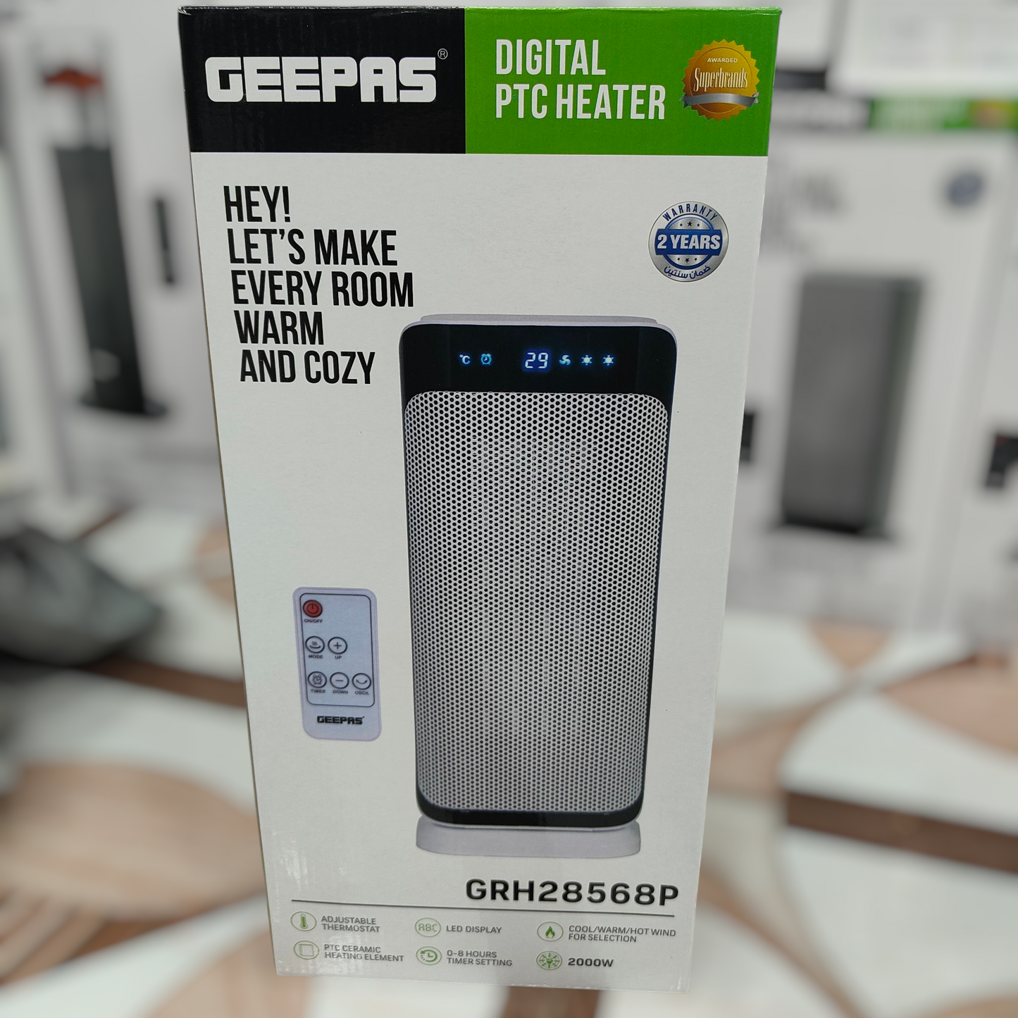 Geepas PTC ceramic digital blower heater with remote GRH 28568P